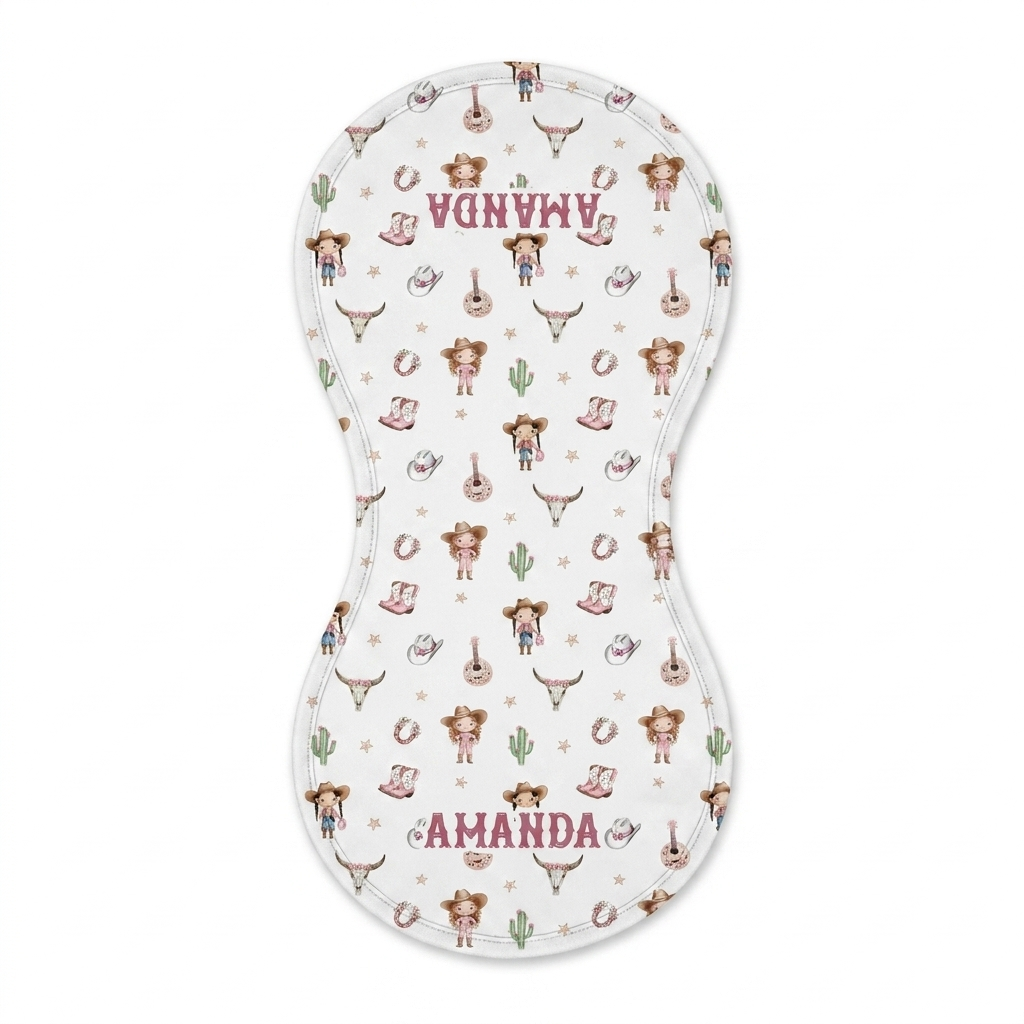 Personalized Bib and Burp Cloths in Western Girl