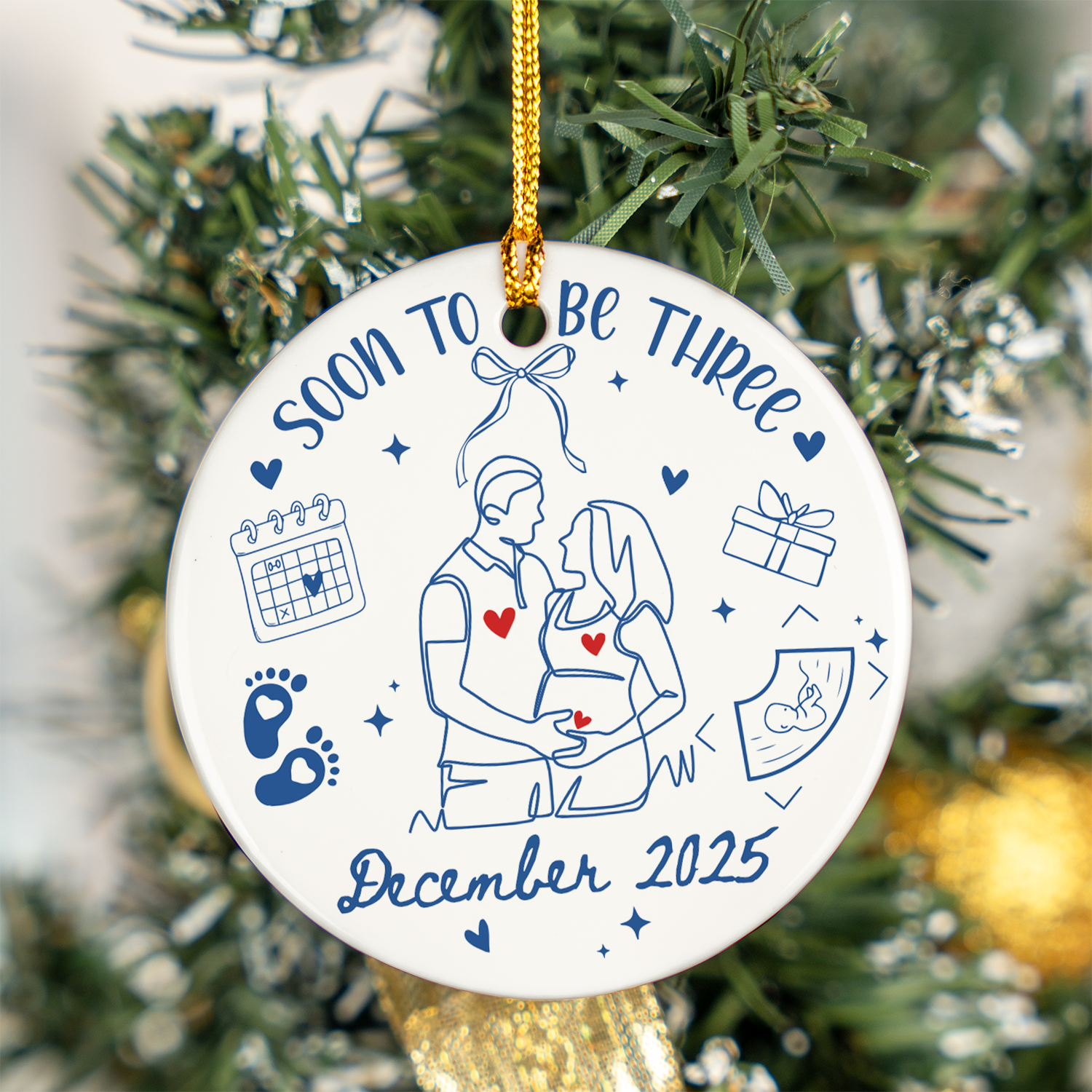 Soon to be Three Personalized Custom Ceramic Ornament