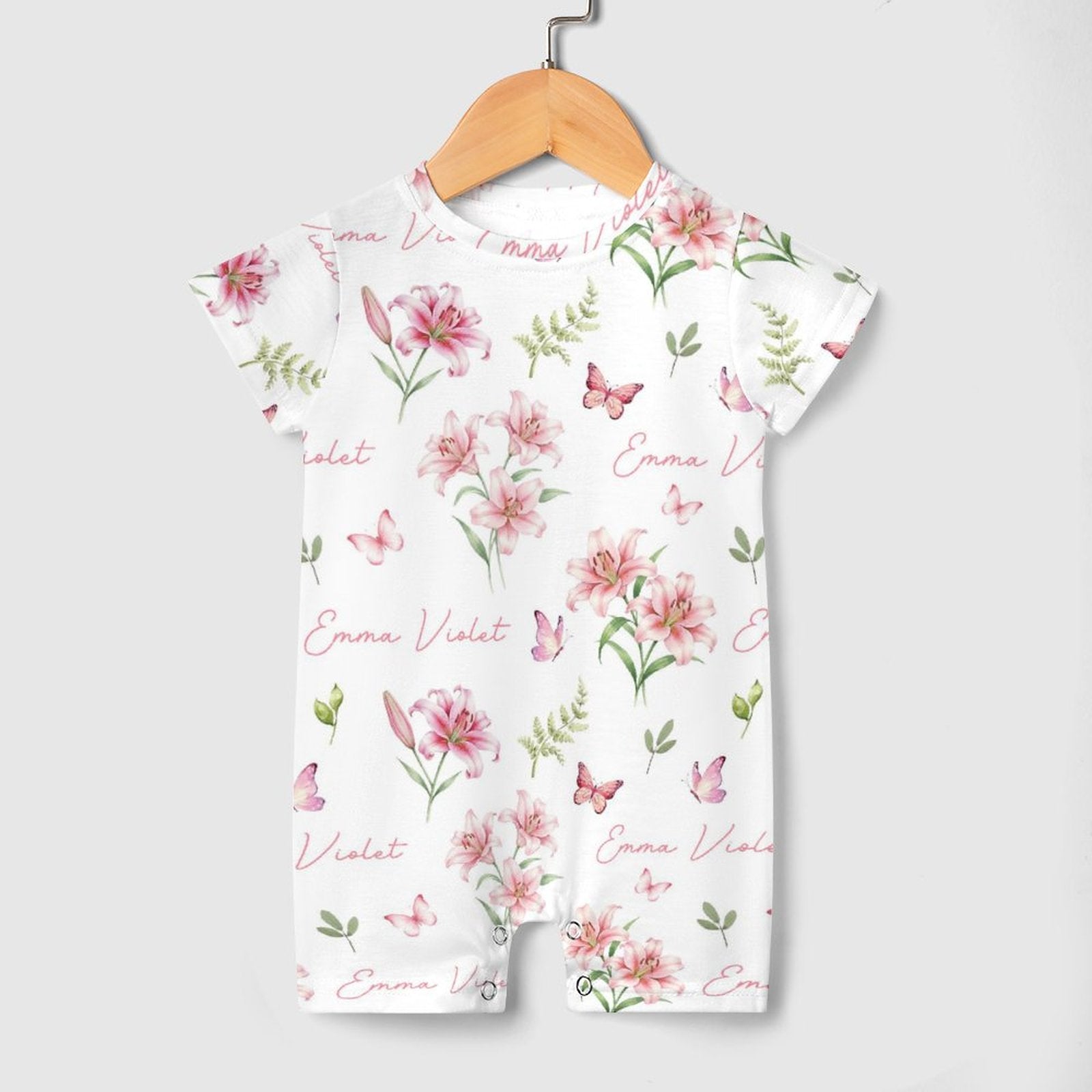 Personalized Bodysuit Romper in Pink Lilys
