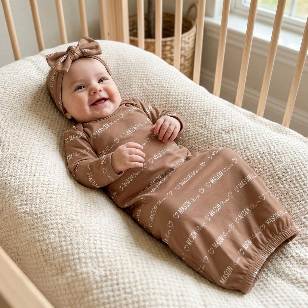 Personalized Sleep Gown Mono Name in Camel