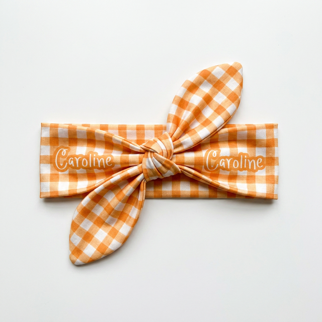 Personalized Knotted Headband in Carrot Plaid