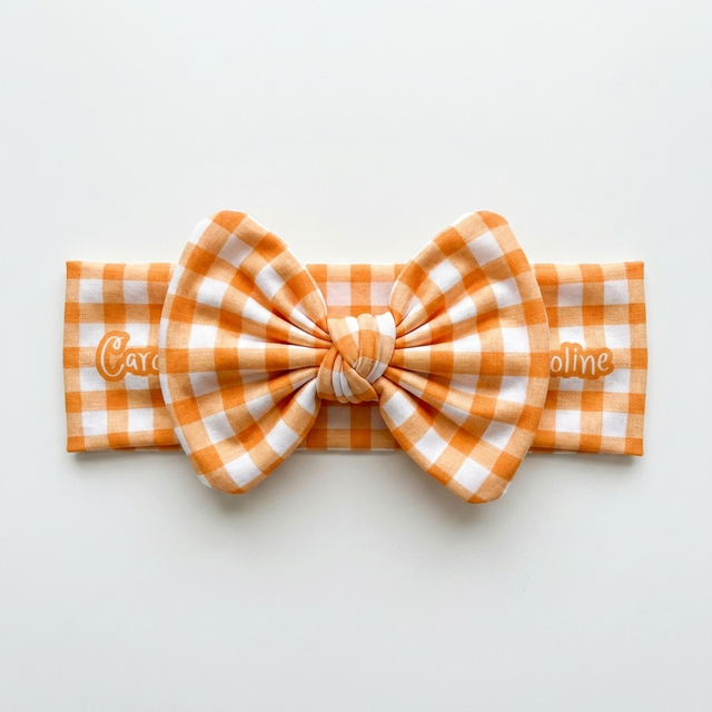 Personalized Bow Headband in Carrot Plaid