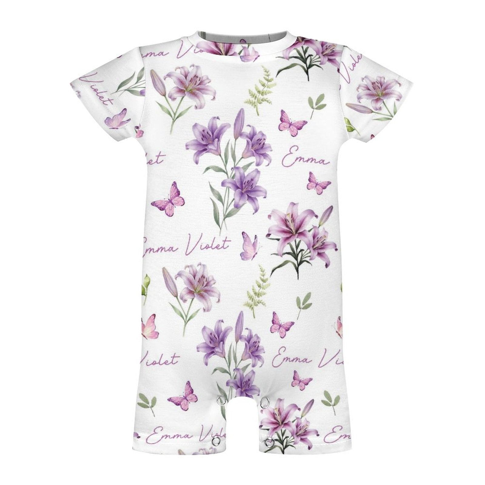 Personalized Bodysuit Romper in Purple Lilys
