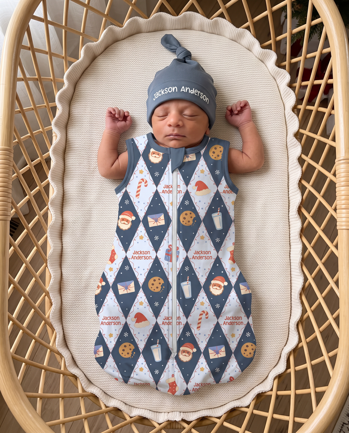 Personalized Sleep Bag in Dear Santa Blue