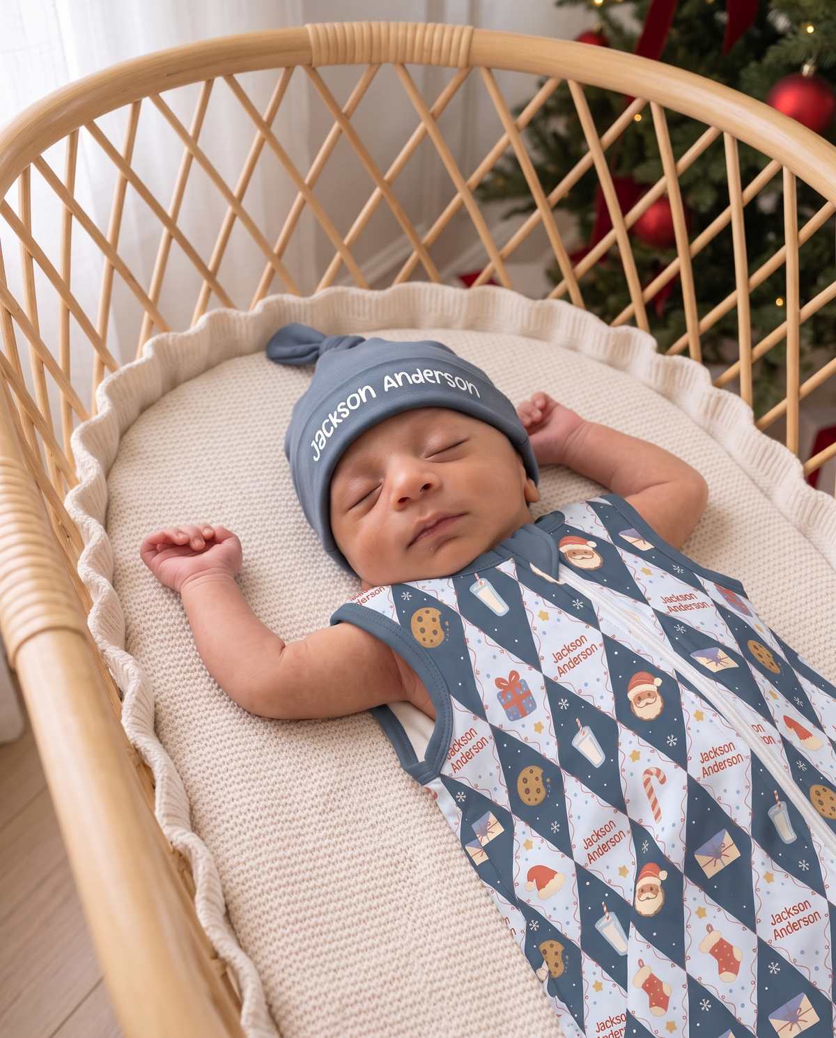 Personalized Sleep Bag in Dear Santa Blue