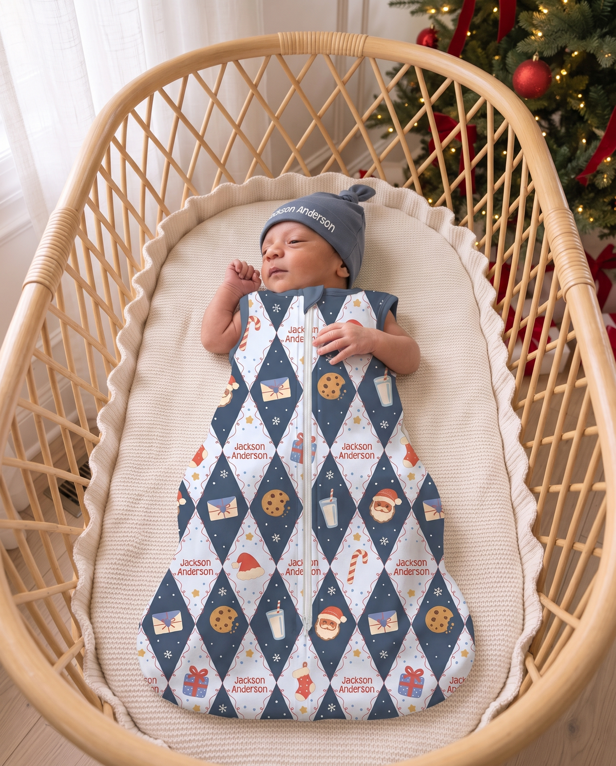 Personalized Sleep Bag in Dear Santa Blue