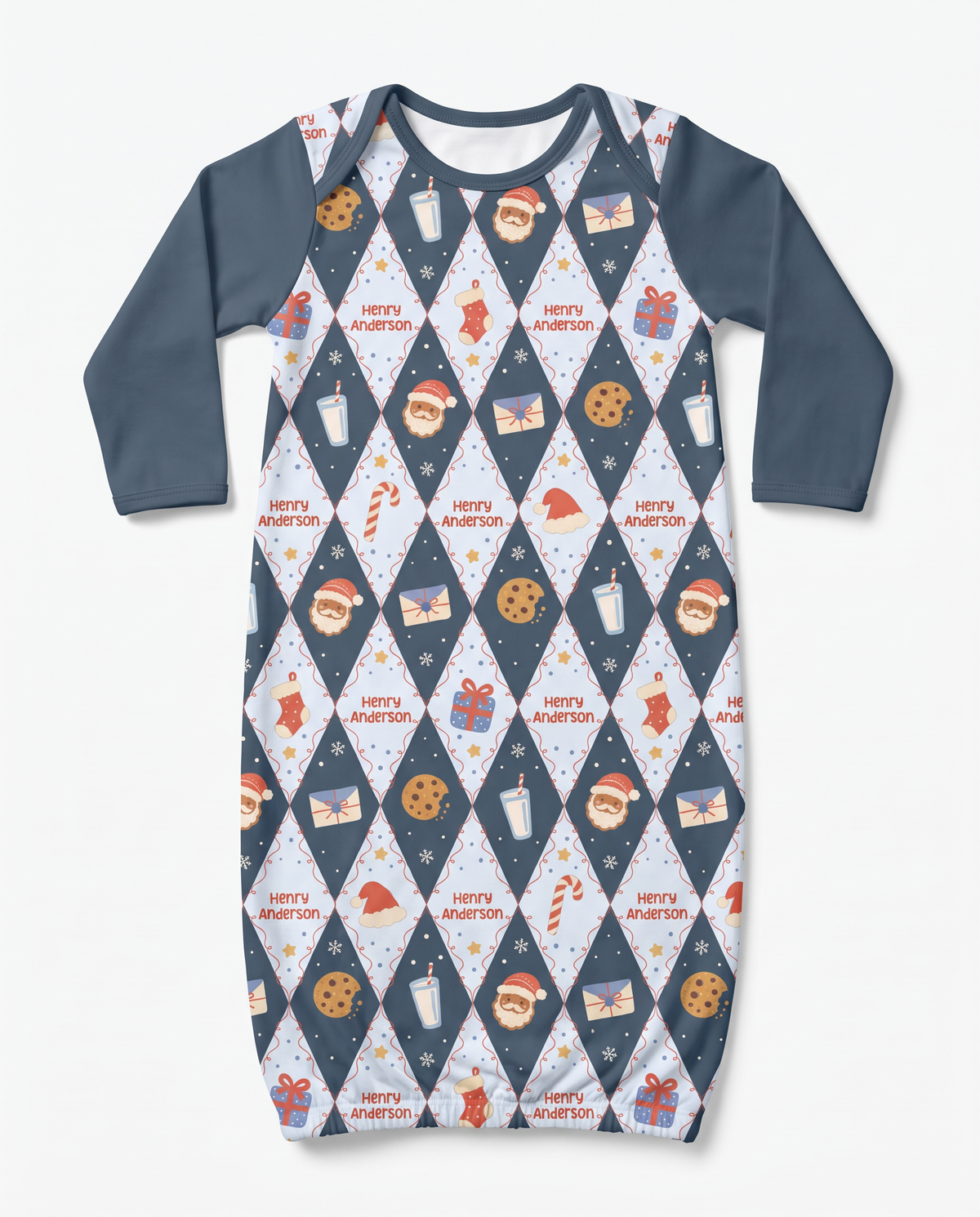 Personalized Baby Sleep Gown in Dear Santa Blue