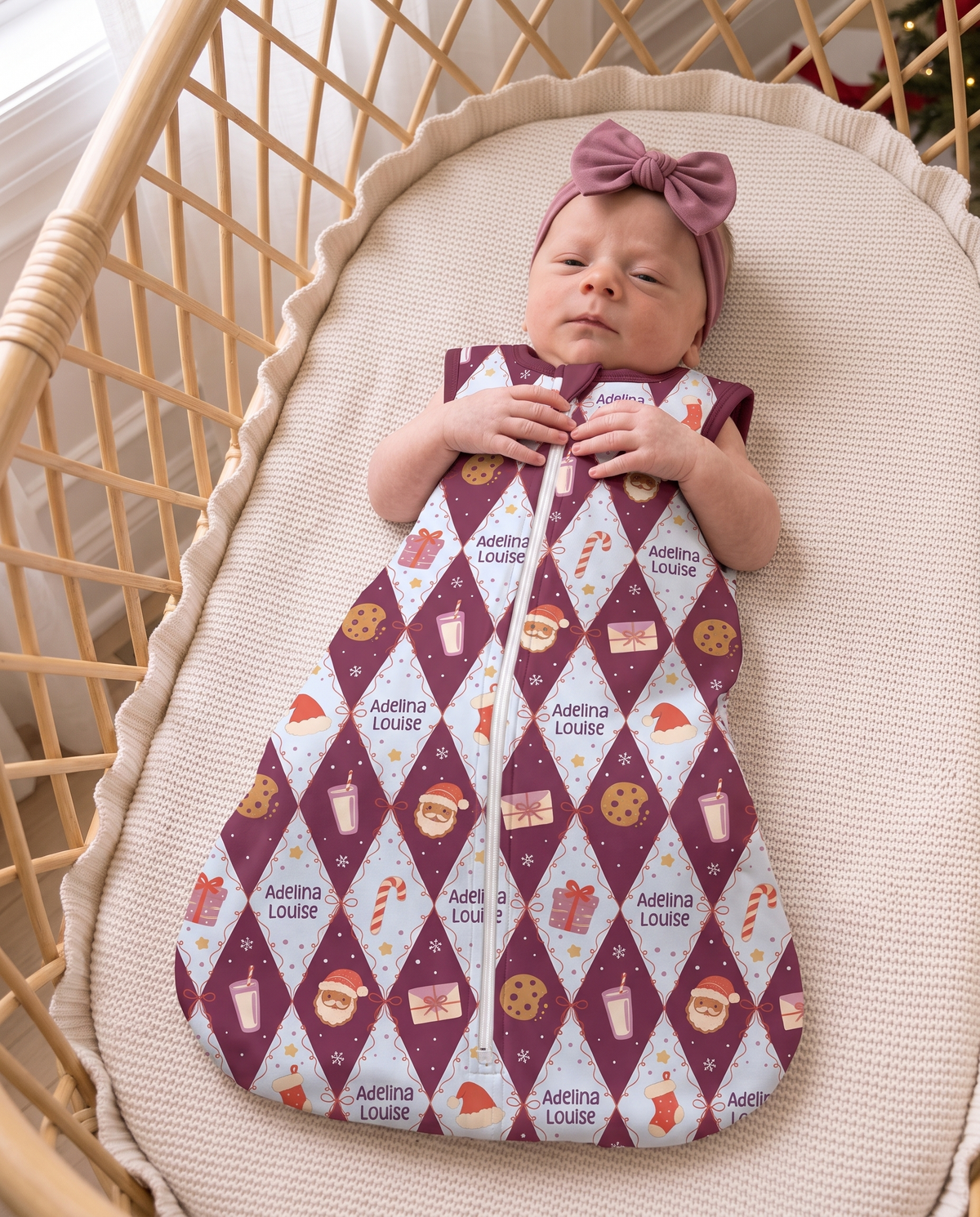 Personalized Sleep Bag in Dear Santa Pink