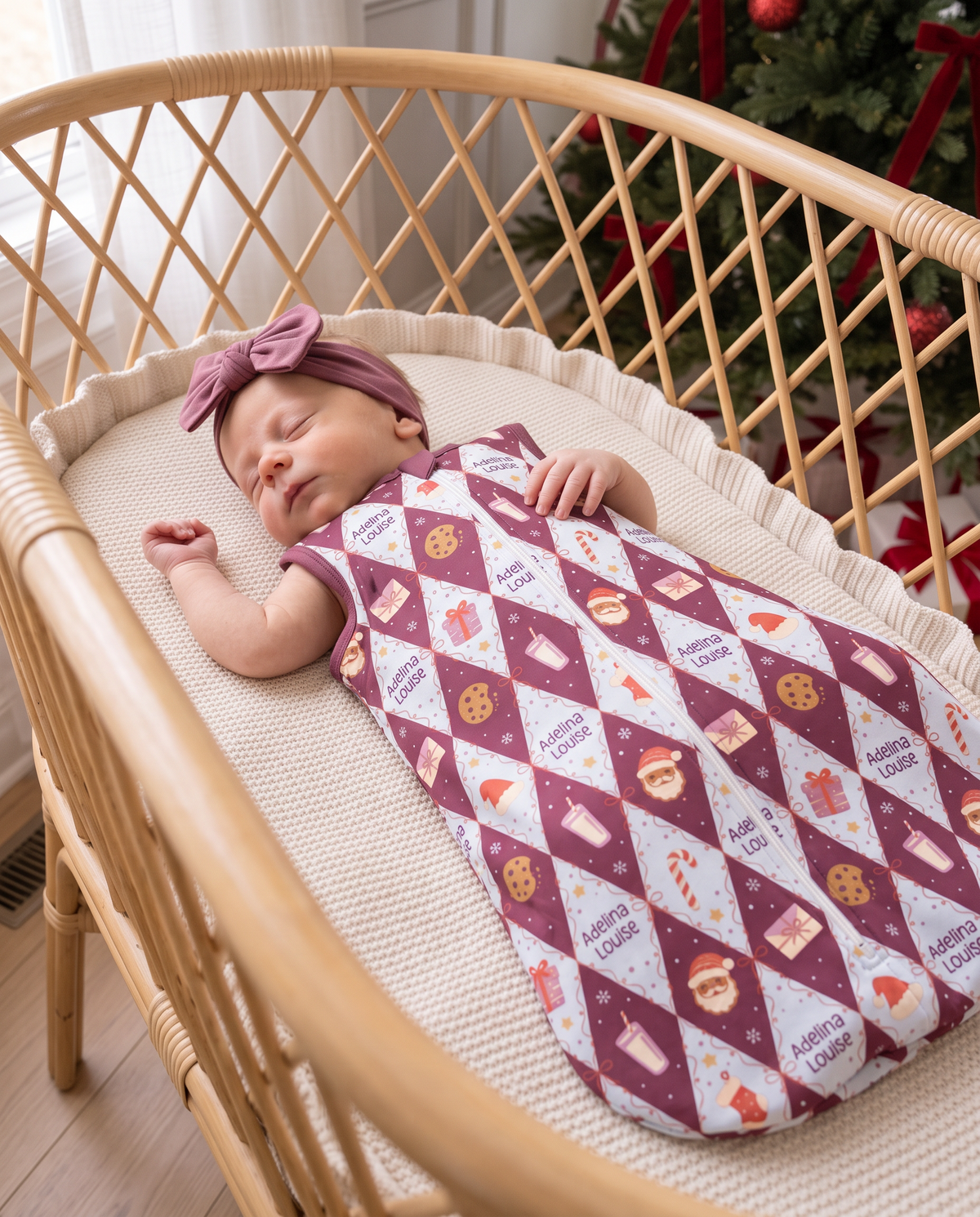 Personalized Sleep Bag in Dear Santa Pink