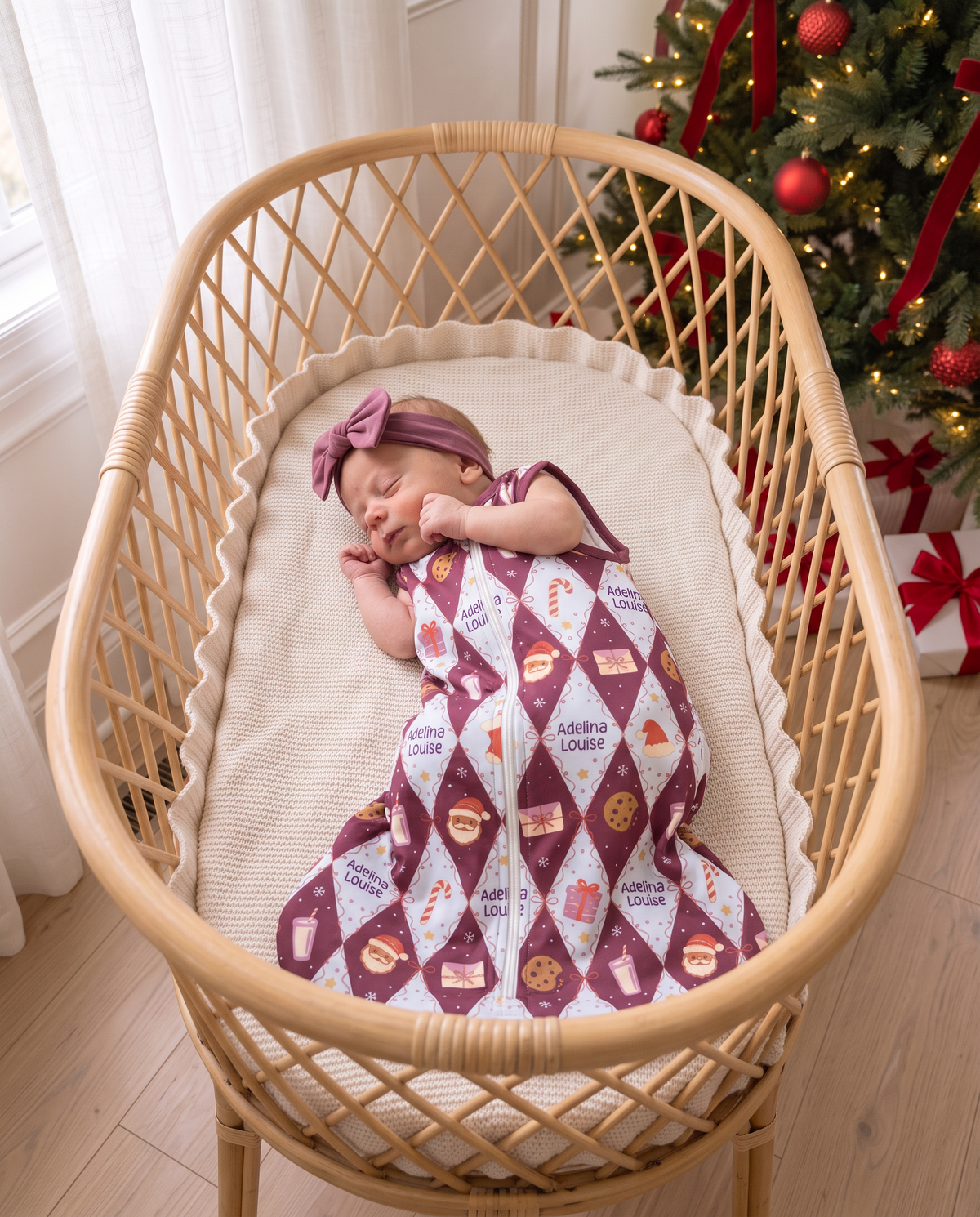 Personalized Sleep Bag in Dear Santa Pink
