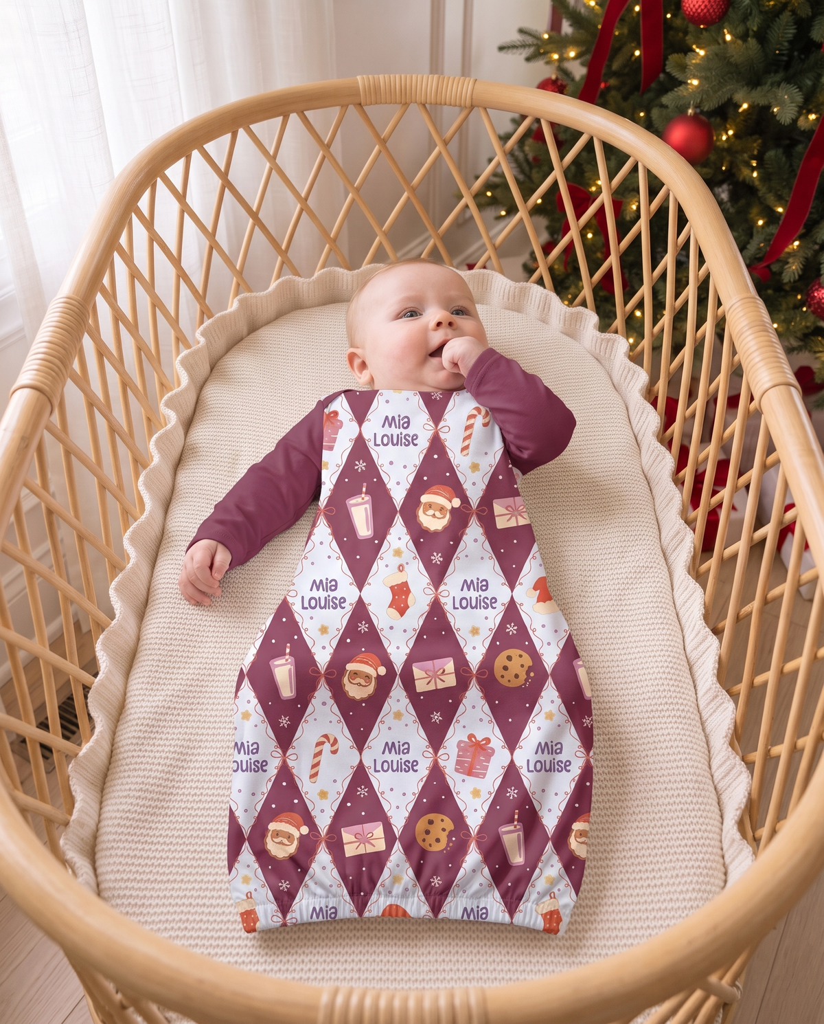 Personalized Baby Sleep Gown in Dear Santa Pink