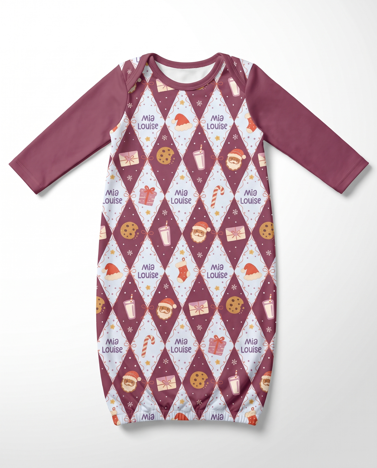 Personalized Baby Sleep Gown in Dear Santa Pink