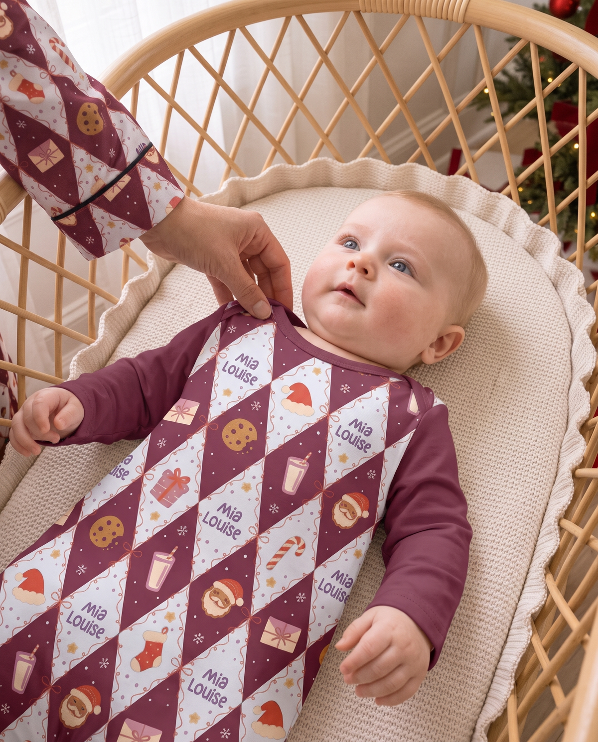 Personalized Baby Sleep Gown in Dear Santa Pink