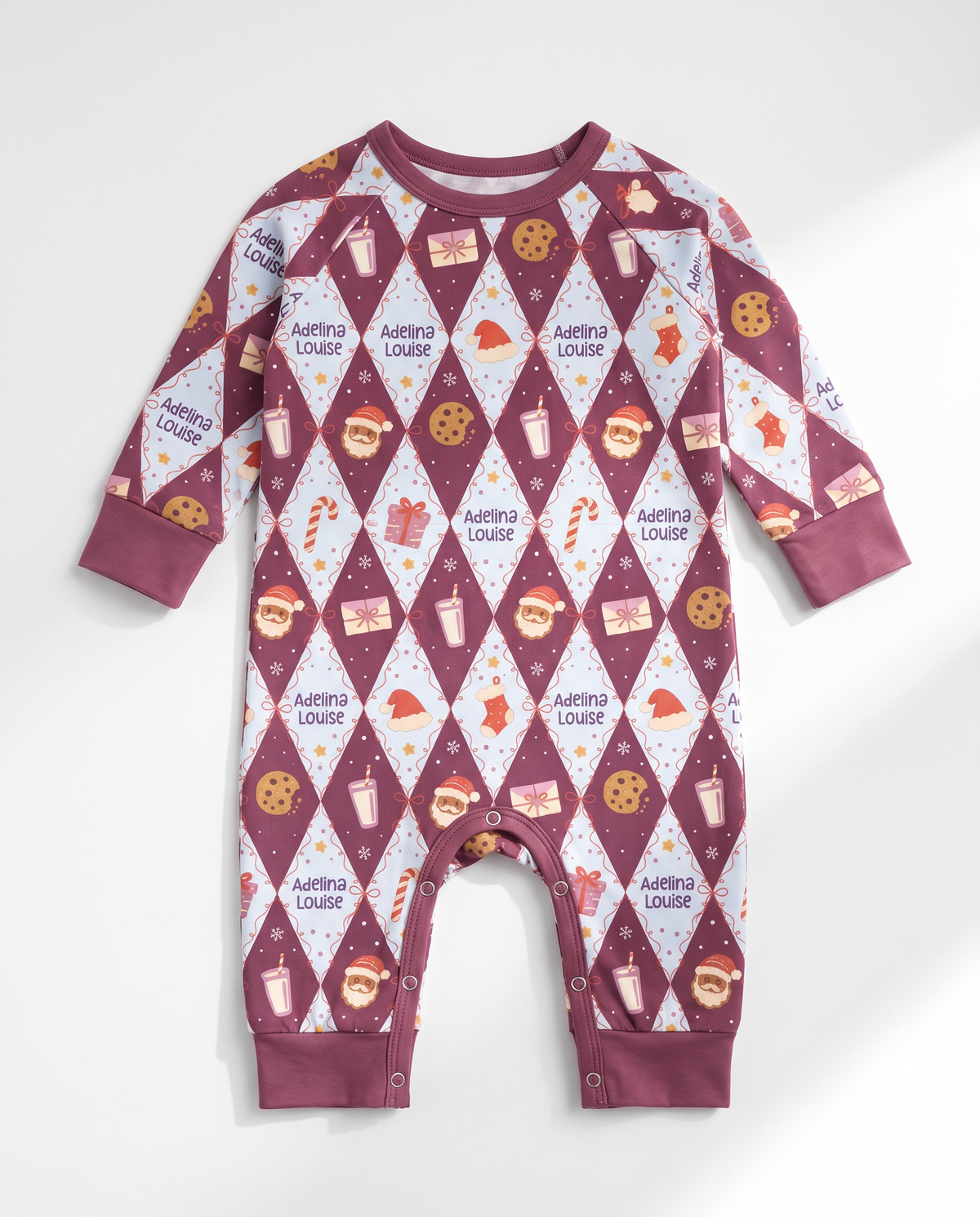 Personalized Long-sleeved Snap Romper in Dear Santa Pink