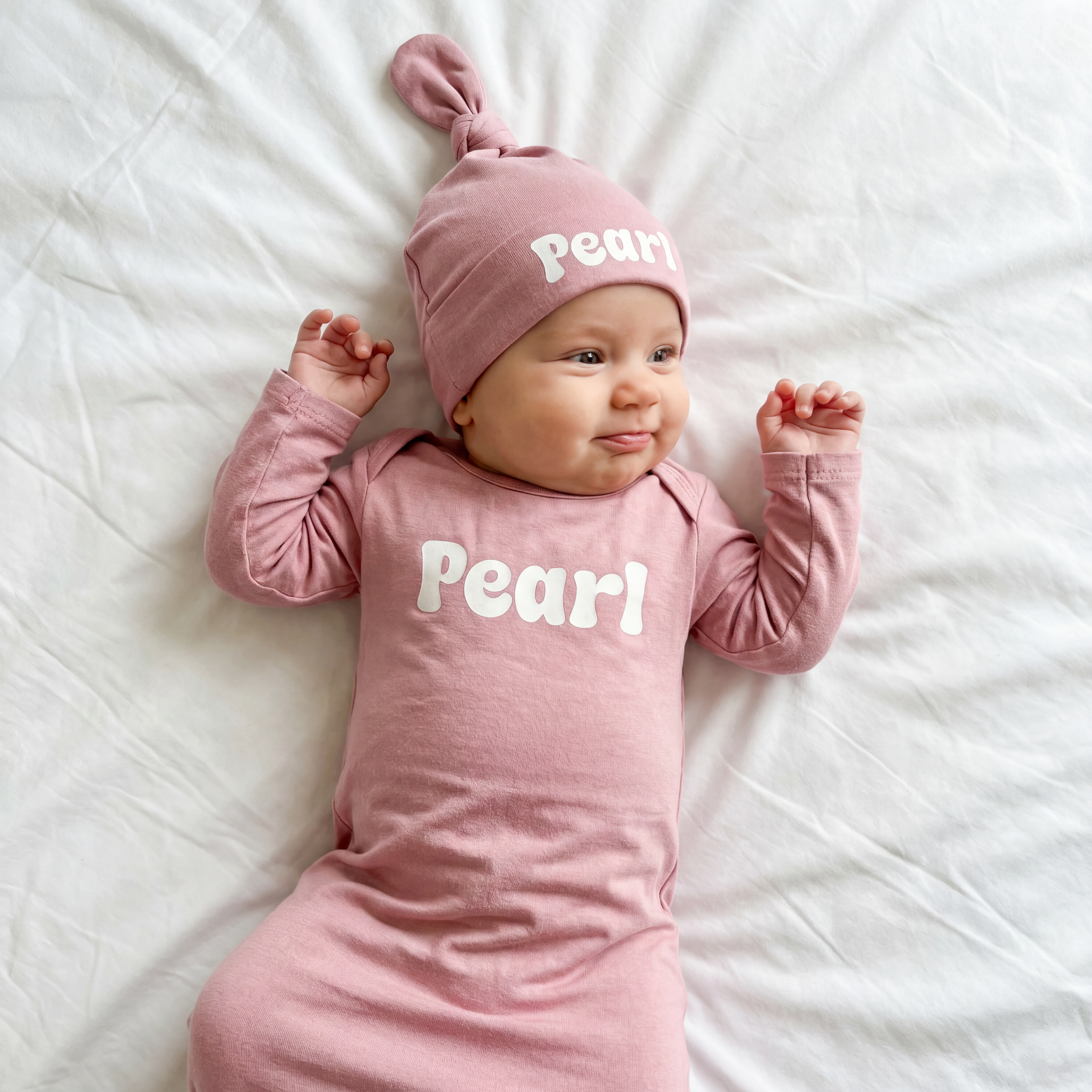 Personalized Sleep Gown Bubble Font in Dusty Rose