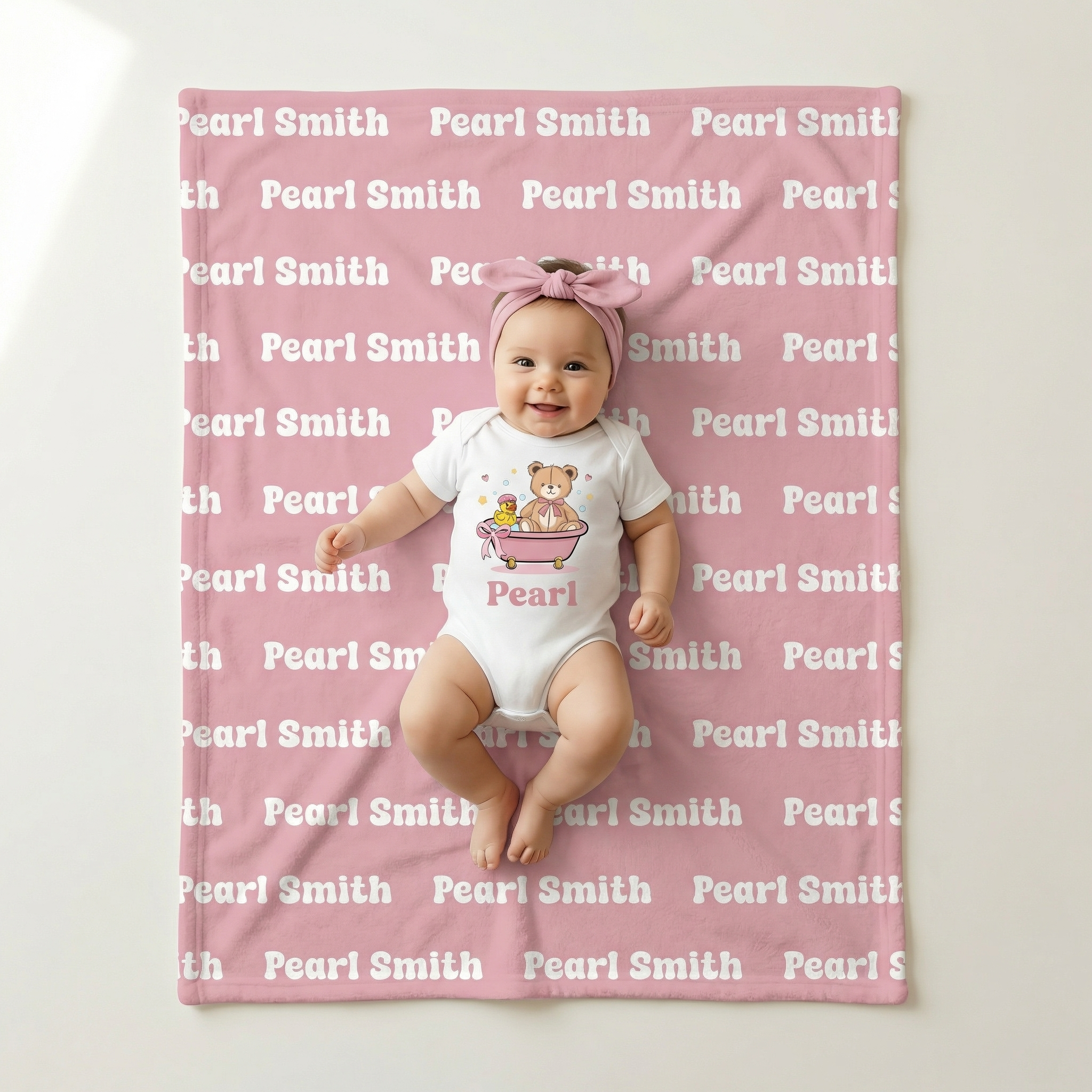 Personalized Minky Blanket Bubble Font in Dusty Rose
