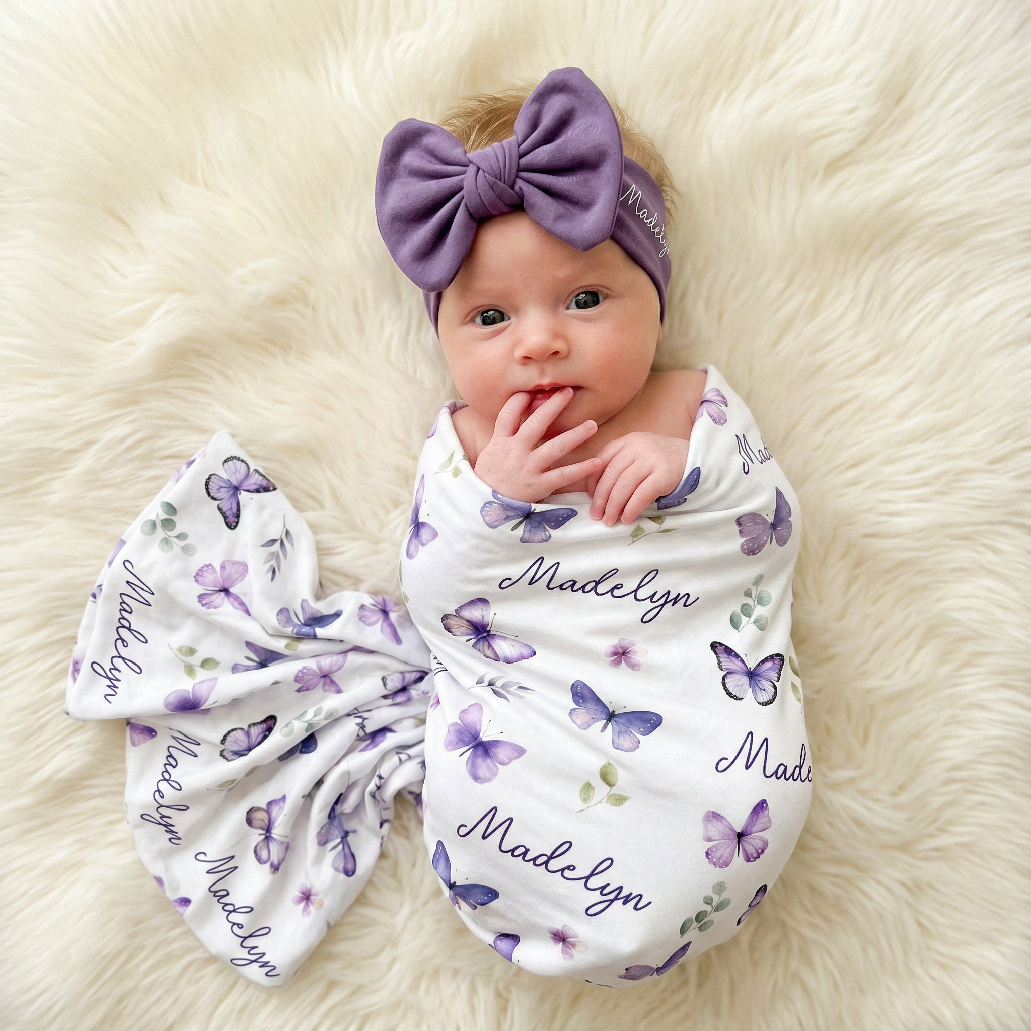 Personalized Swaddle in Purple Butterfly