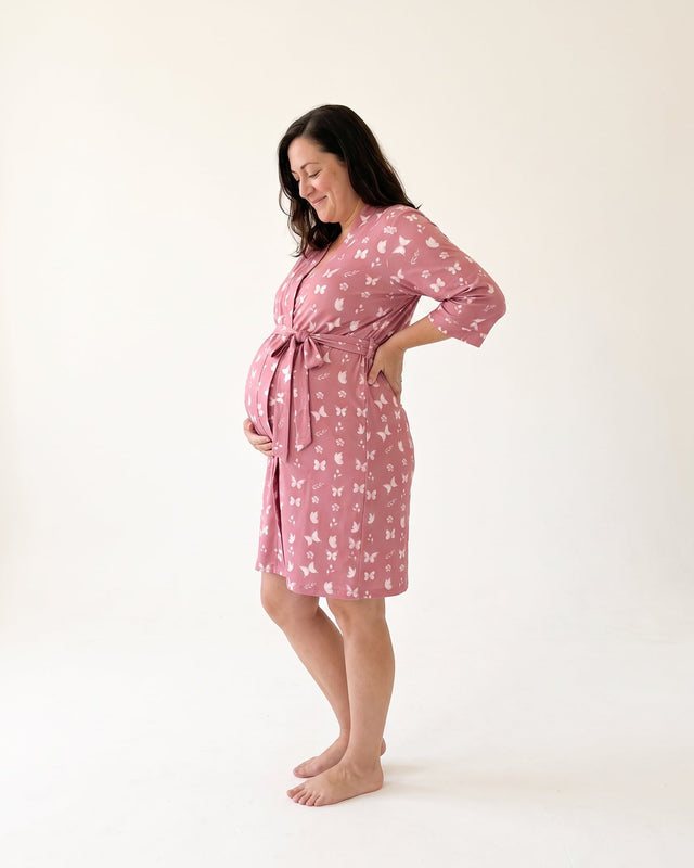 Maternity Robe in Rosewood Butterfly