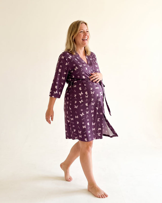 Maternity Robe in Plum Butterfly