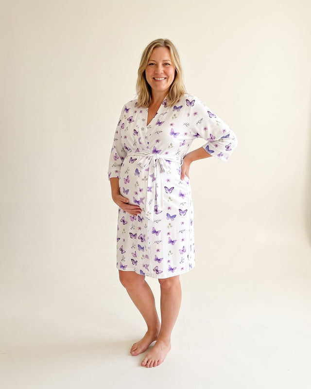 Maternity Robe in Purple Butterfly