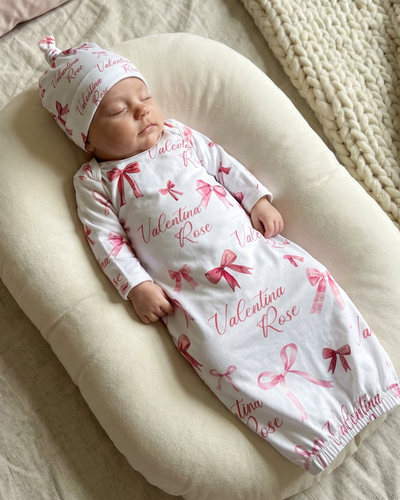 Personalized Sleep Gown in White Coquette Bow