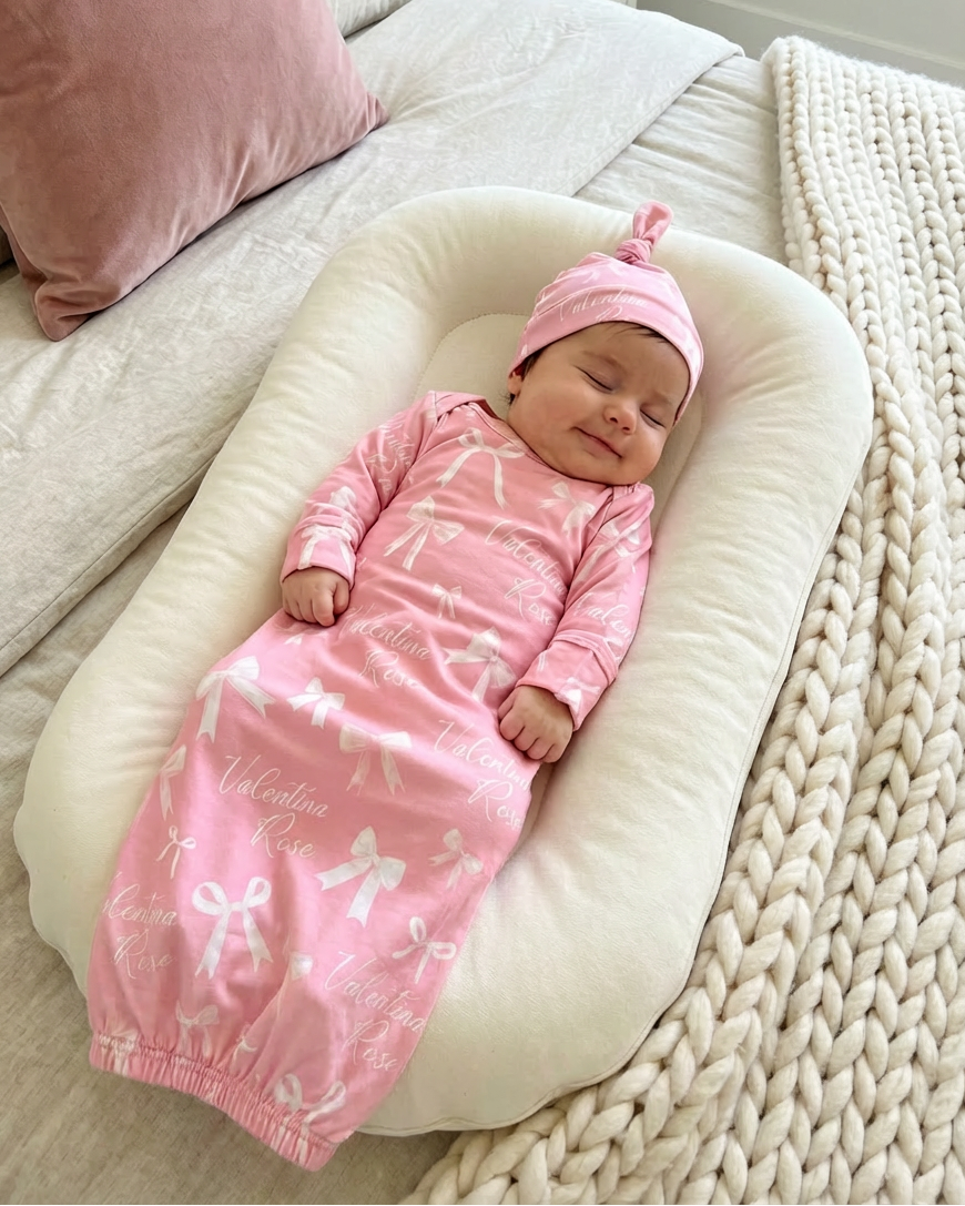 Pink Coquette Bow Personalized Newborn Sleep Gown