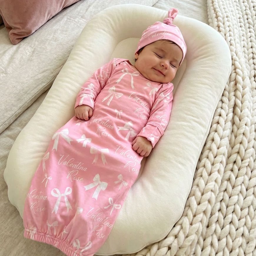 Personalized Sleep Gown in Pink Coquette Bow