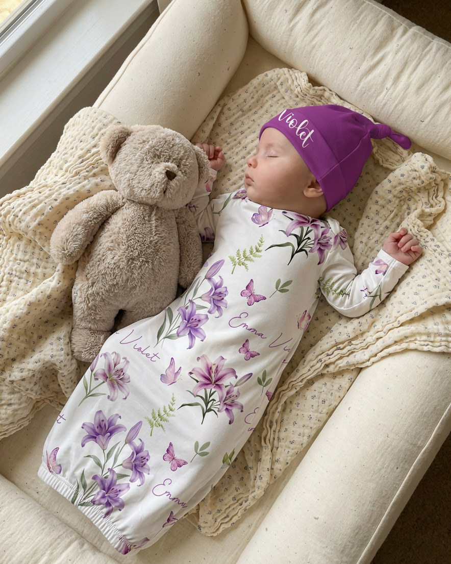 Purple Lilys Personalized Newborn Sleep Gown