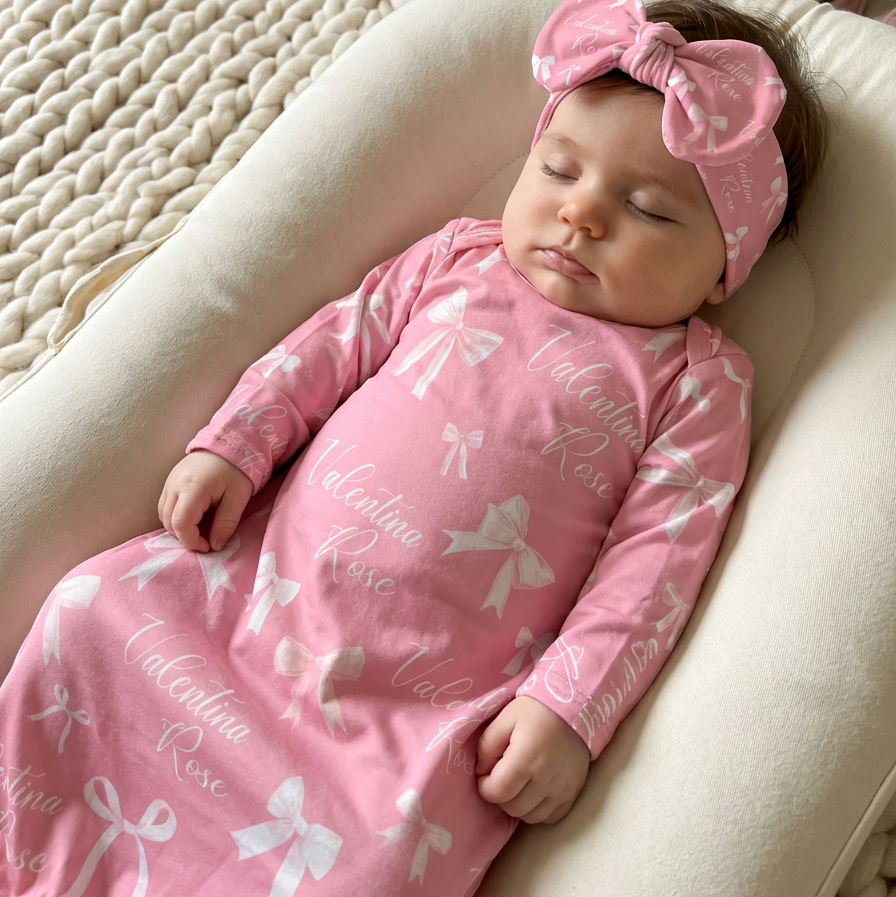 Personalized Sleep Gown in Pink Coquette Bow