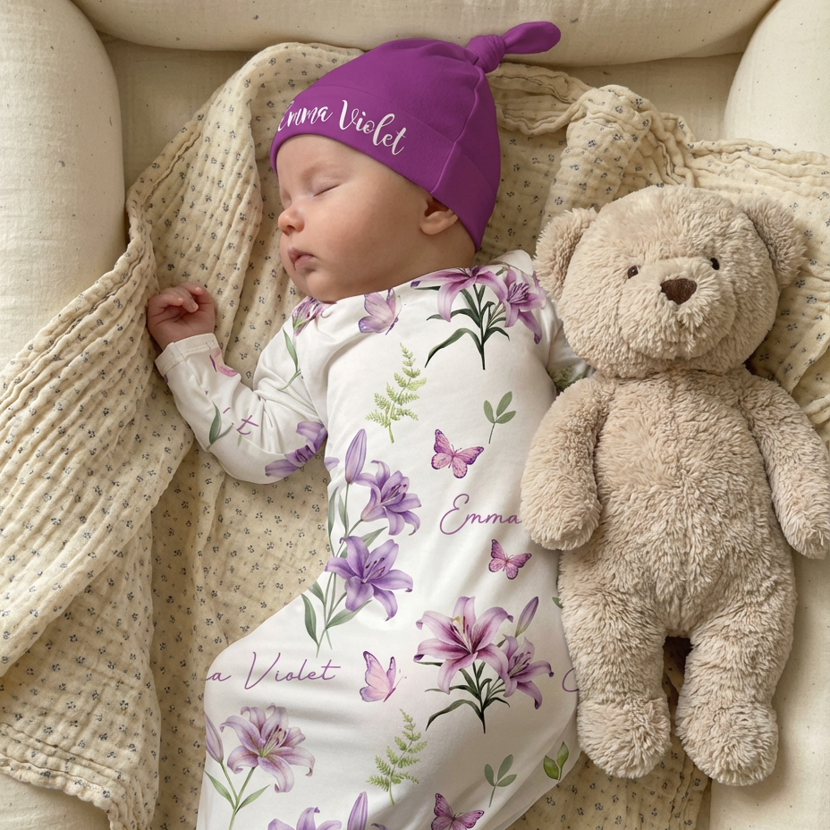 Personalized Sleep Gown in Purple Lilys