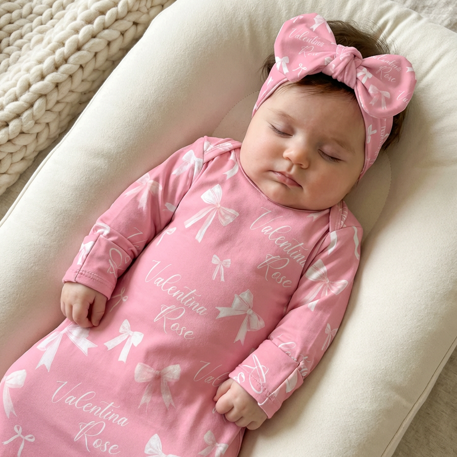 Personalized Sleep Gown in Pink Coquette Bow