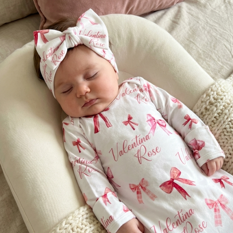 Personalized Sleep Gown in White Coquette Bow