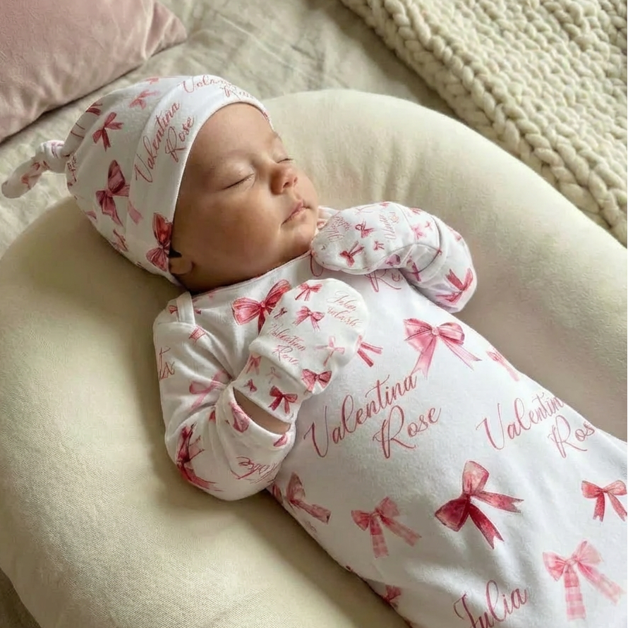 Personalized Sleep Gown in White Coquette Bow