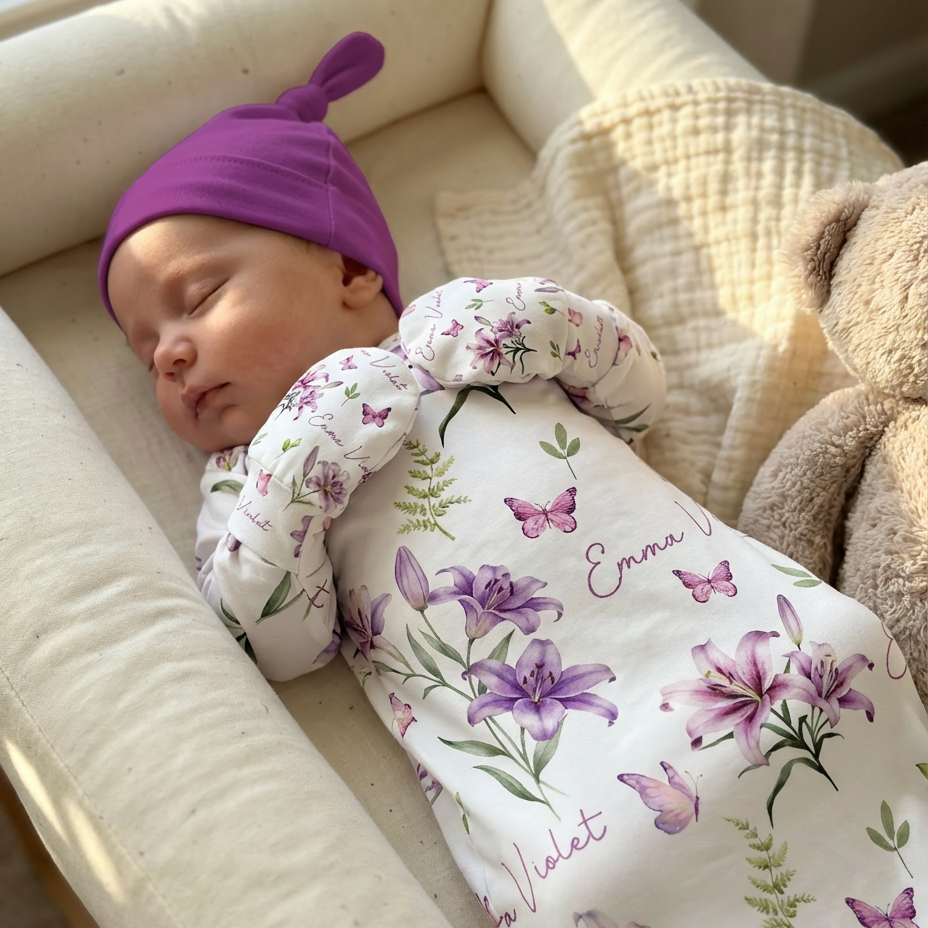 Personalized Mittens in Purple Lilys