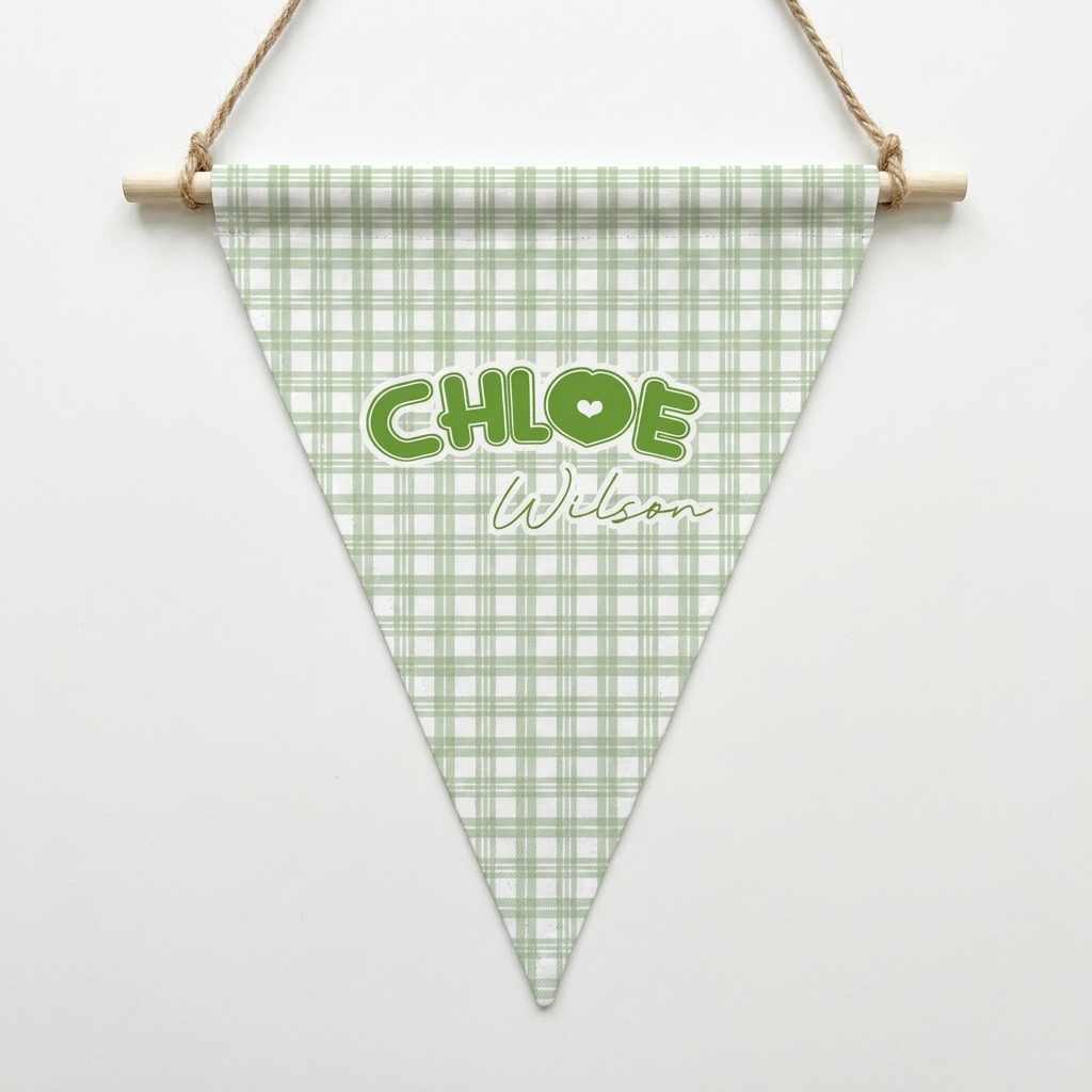 Name Triangle Pennant in Green Plaid