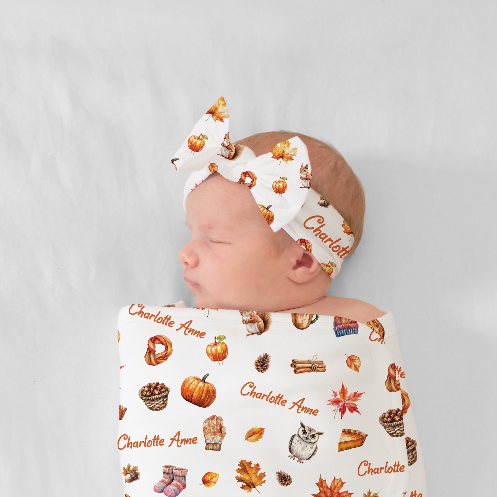 Personalized Bow Headband in Fall Cottage