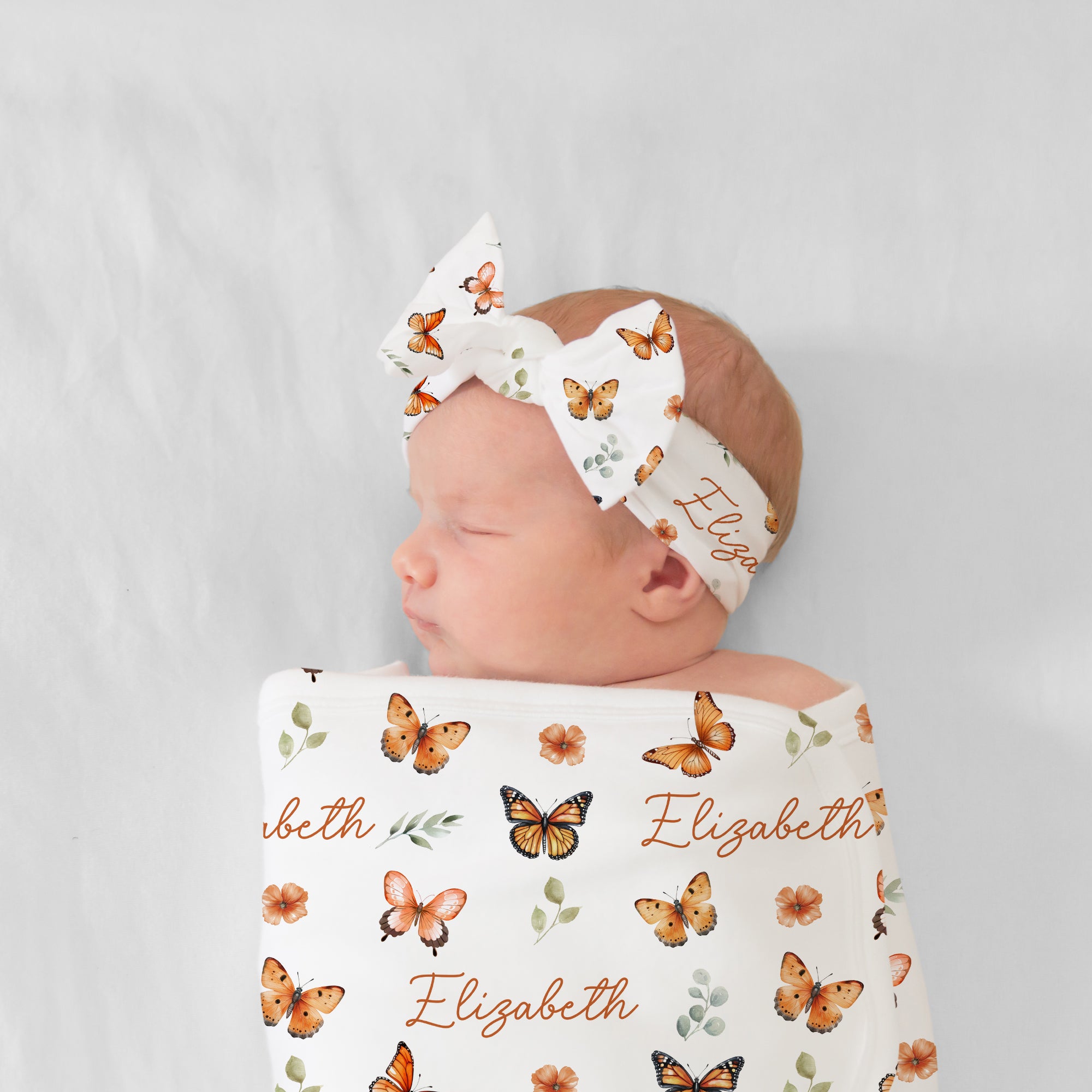 Personalized Bow Headband in Orange Butterfly