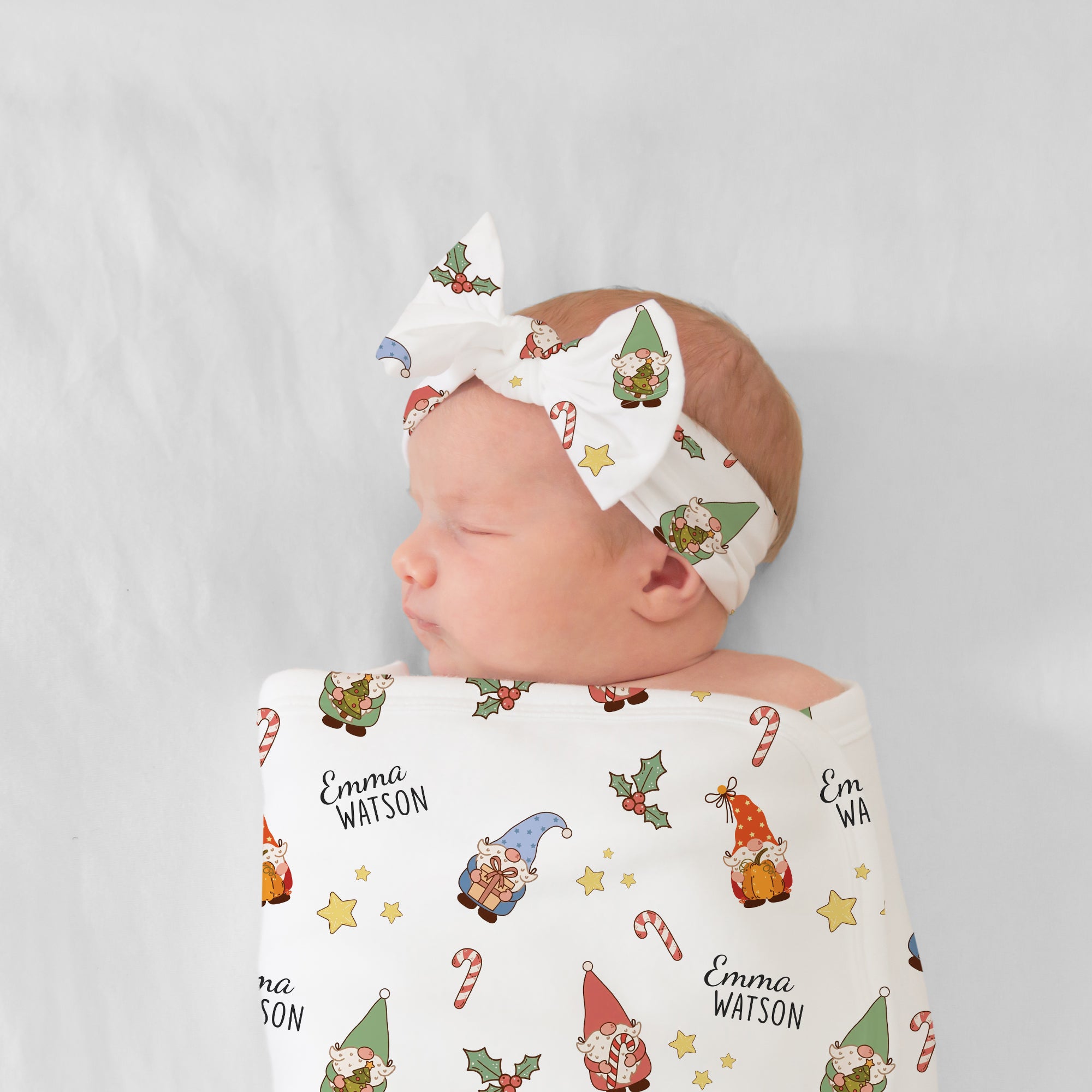 Personalized Bow Headband in Christmas Gnomes