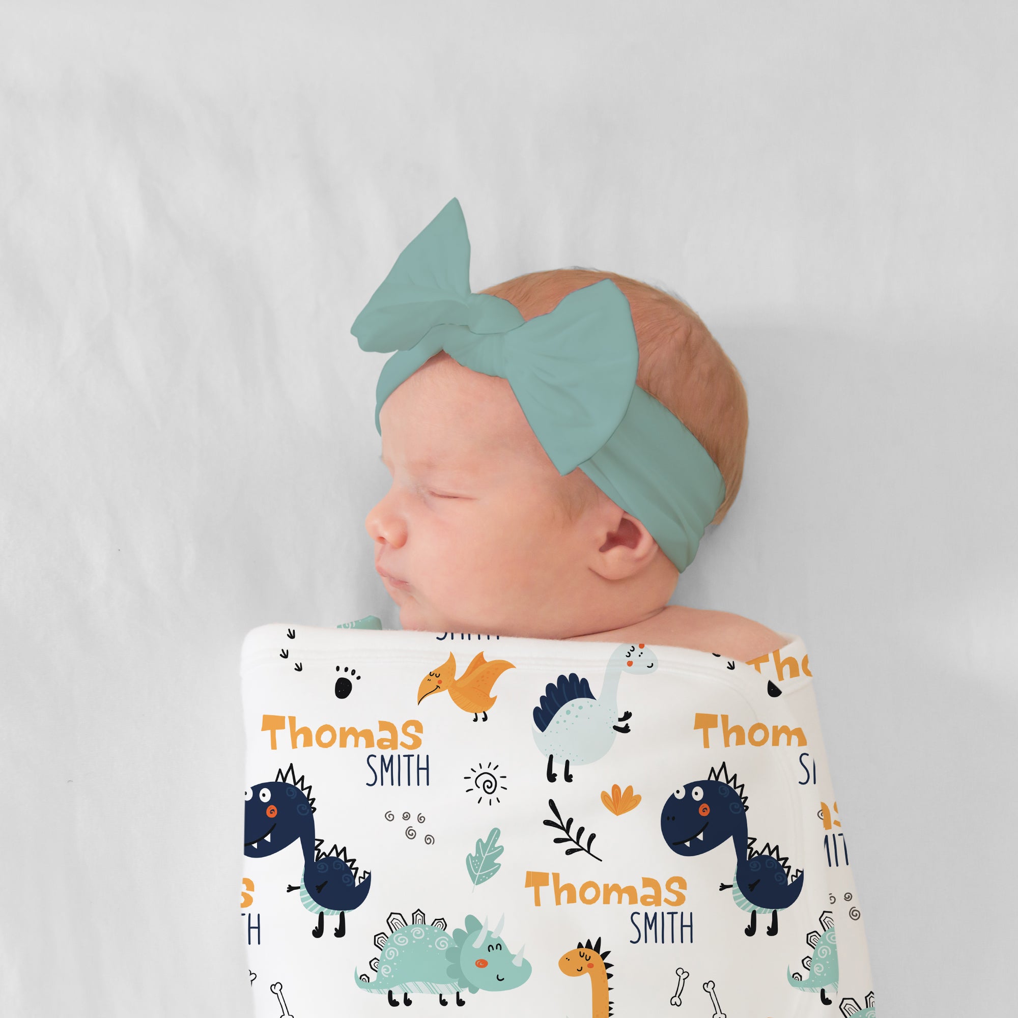 Personalized Bow Headband in Muted Mint