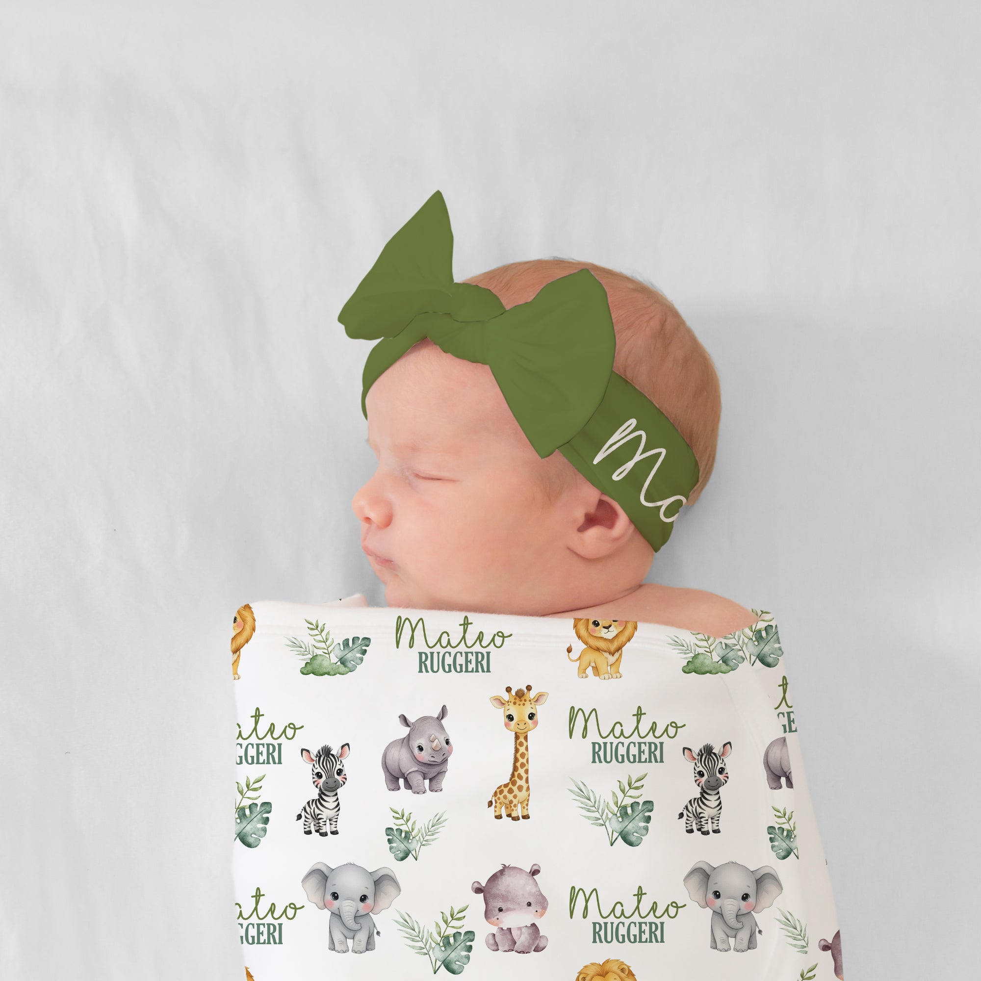 Personalized Bow Headband in Sagewood