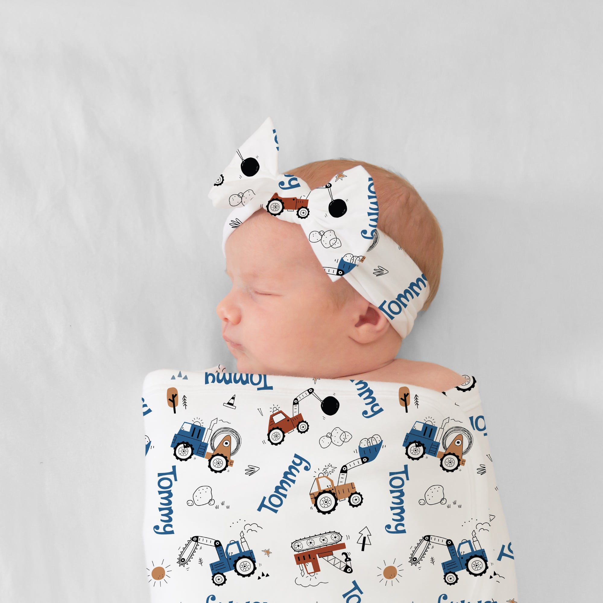 Personalized Bow Headband in Construction Vehicle