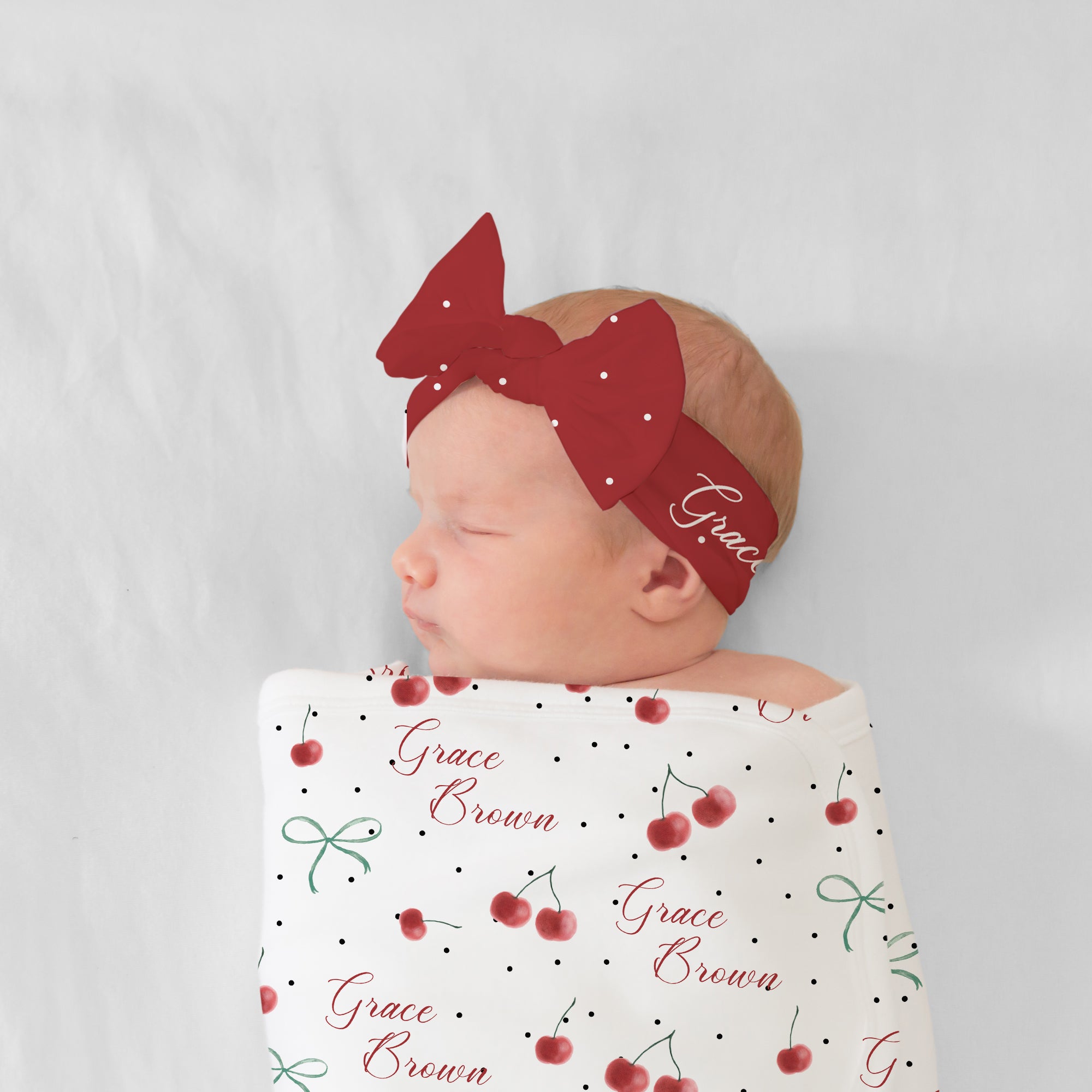 Personalized Bow Headband in Cherry