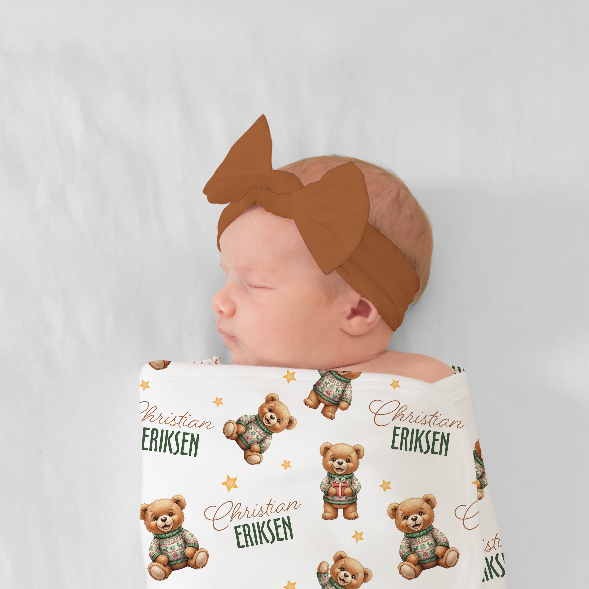 Personalized Bow Headband in Warm Brown