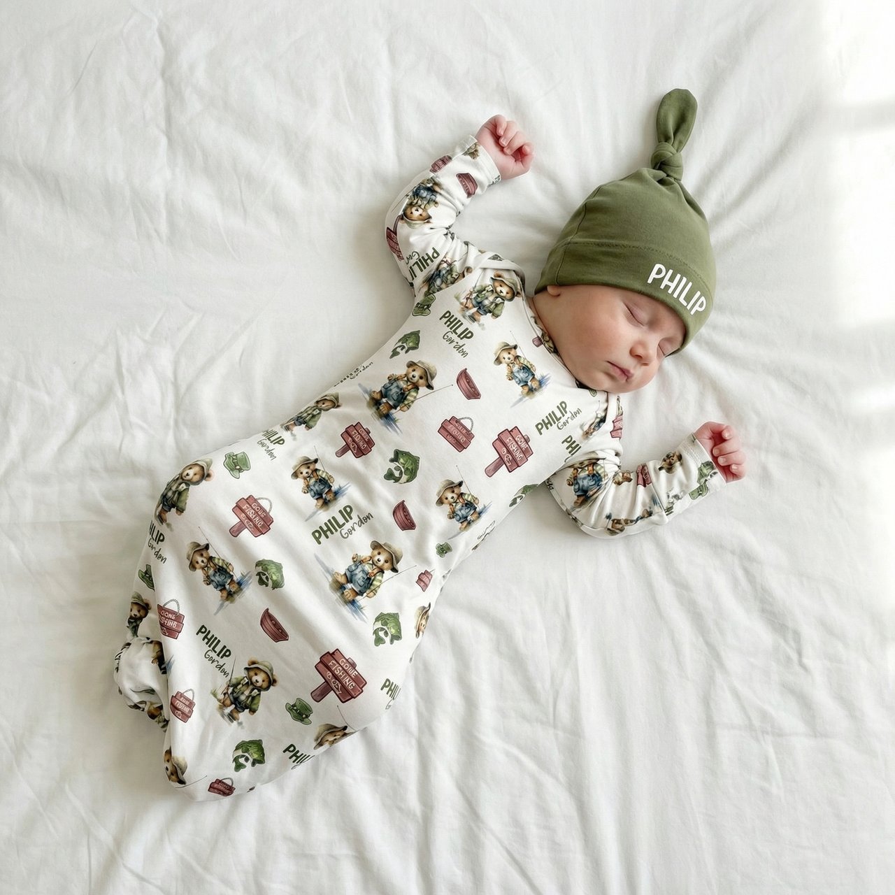 Personalized Sleep Gown in Bear Fishing