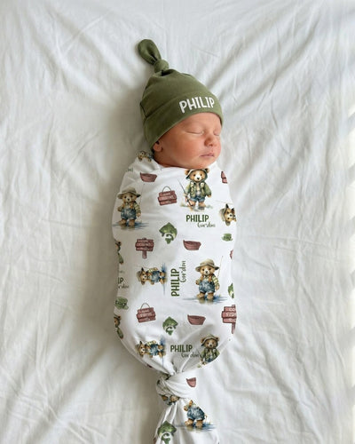 Personalized Swaddle in Bear Fishing