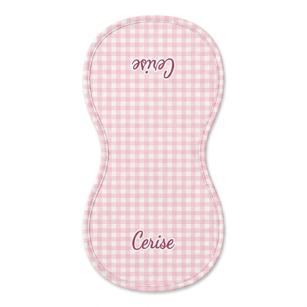 Personalized Bib and Burp Cloths in Cherry Blossom Gingham