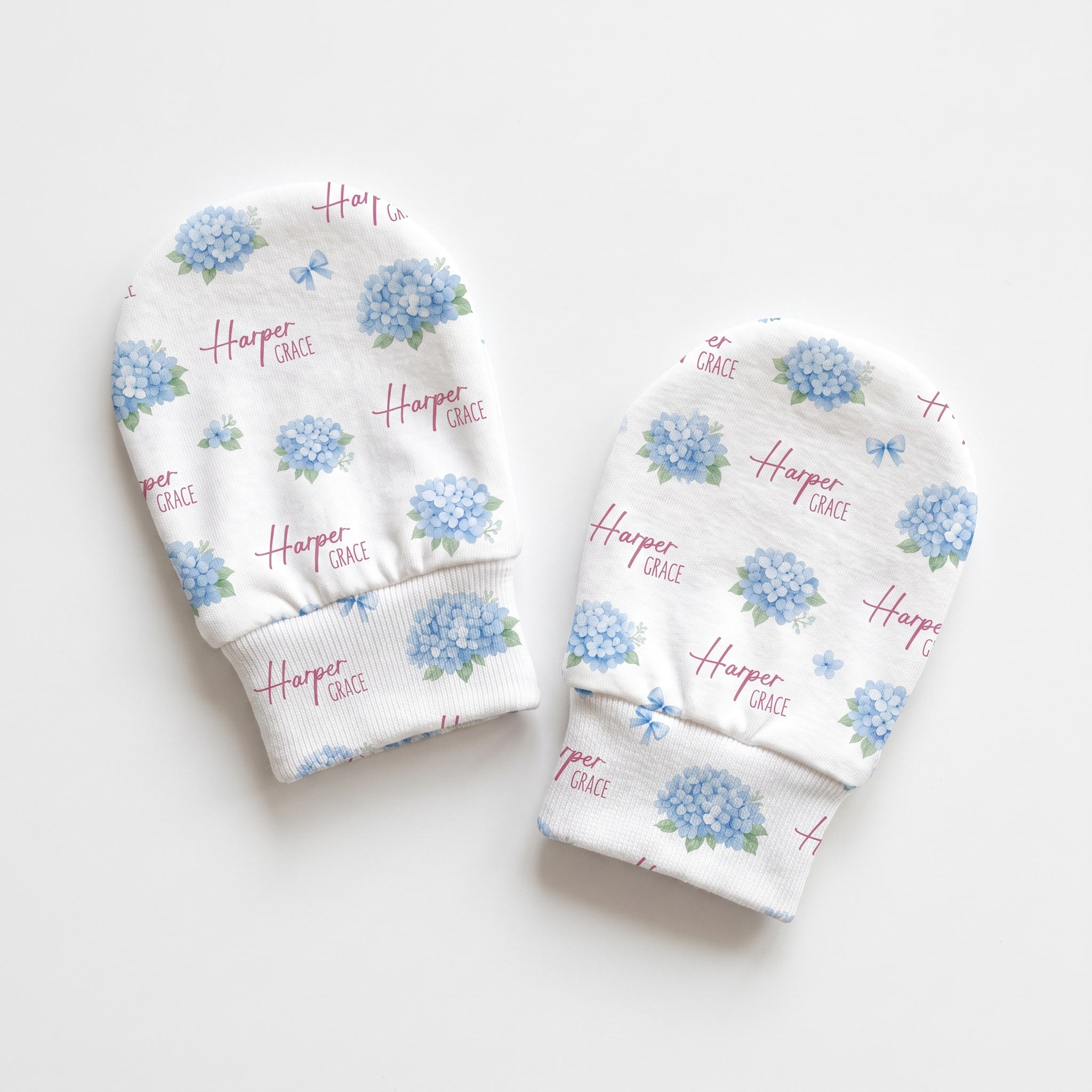 Personalized Mittens in Blue Hydrangea