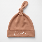Personalized Knotted Hat in Tan