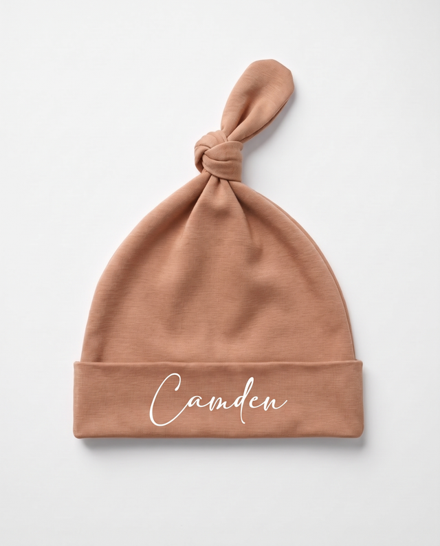 Personalized Knotted Hat in Tan