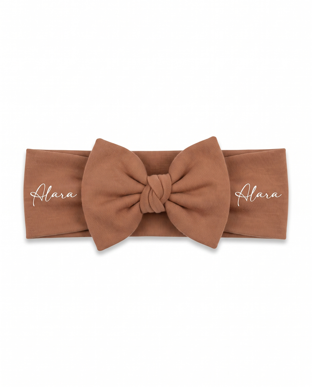 Personalized Bow Headband in Tan